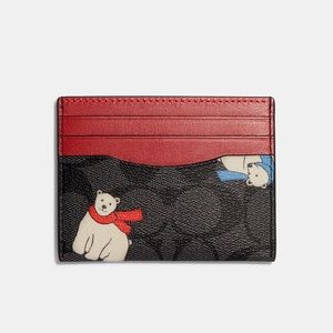 🪷 Slim Id Card Case In Signature Canvas With Polar Bear Print